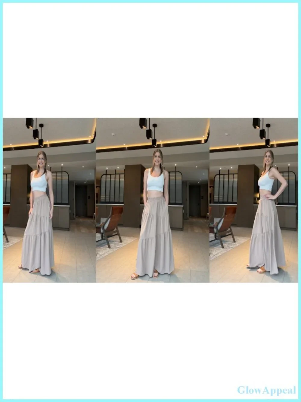 High Waist Tiered Maxi Skirt with Pockets Flowy A-Line Boho Casual Lightweight